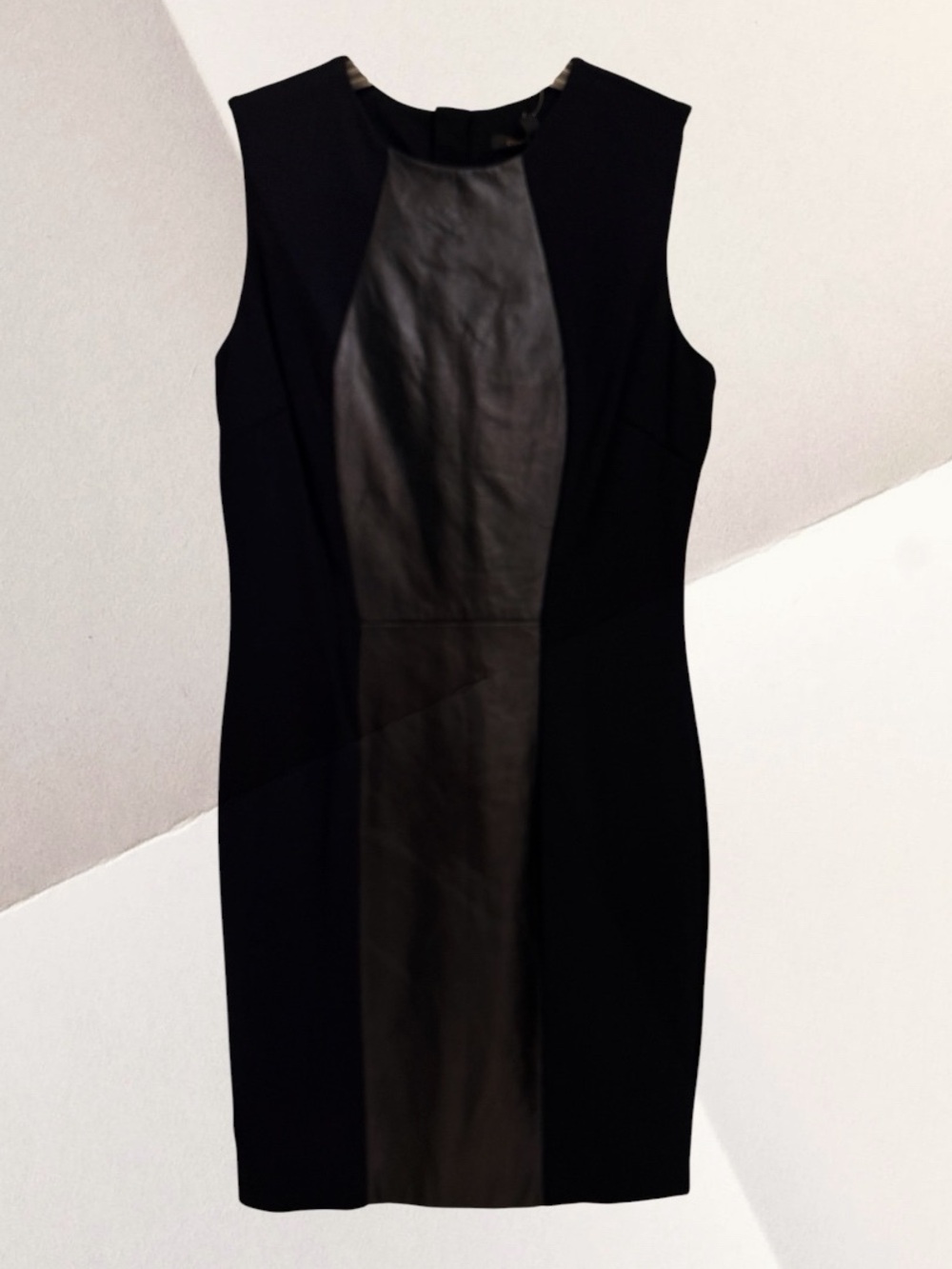 Cynthia Steffe Black Leather Panel w/ Heavy Knit Sheath Dress, Lined, Sz 6 - Picture 1 of 13